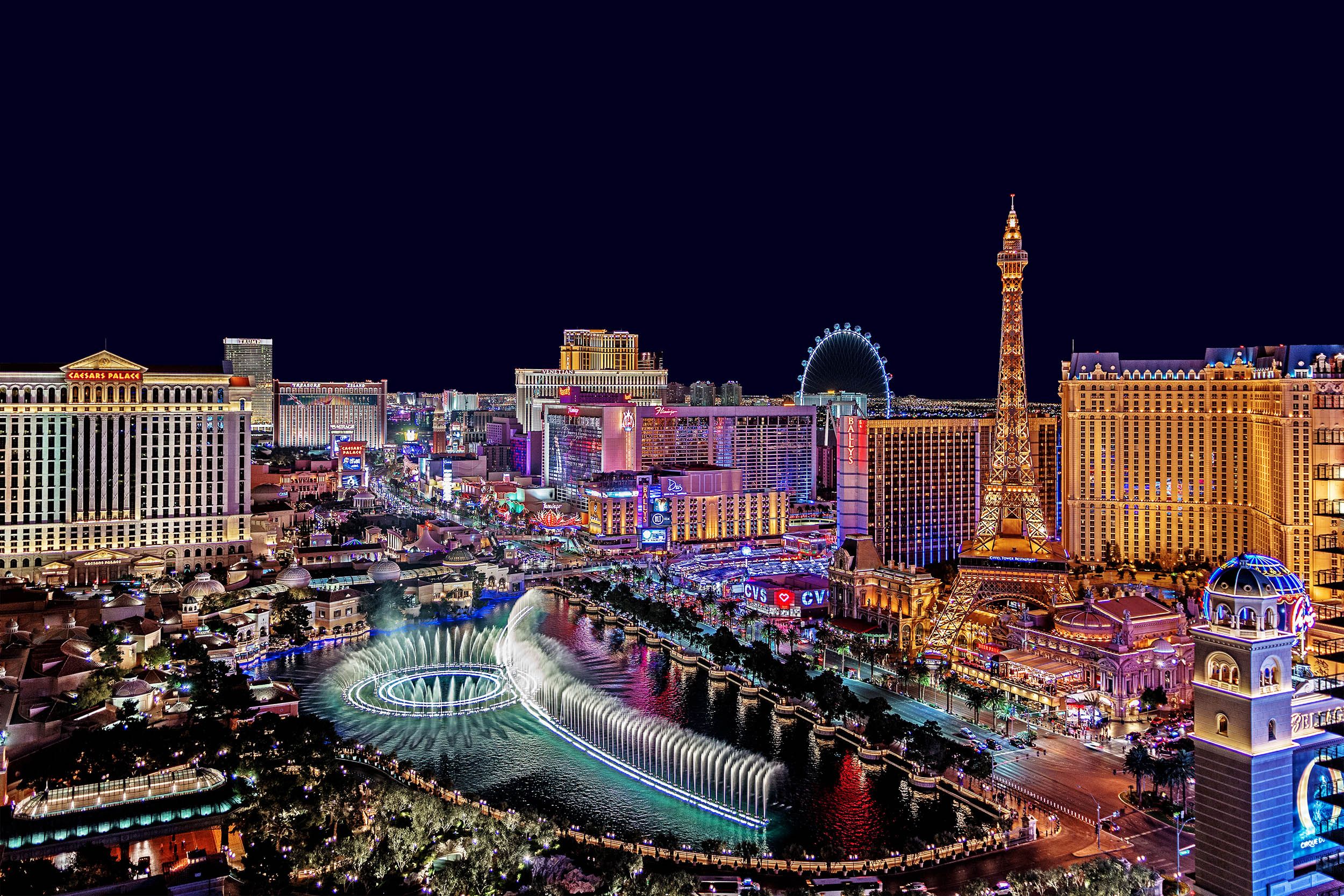 The Las Vegas Strip at night with lights