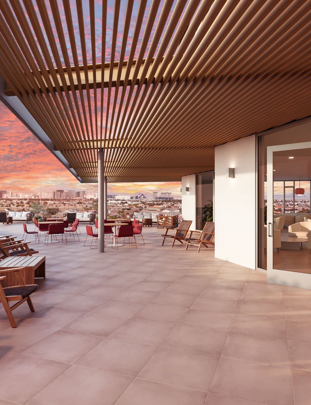 Large Terrace with gold ceiling overlooking Las Vegas strip