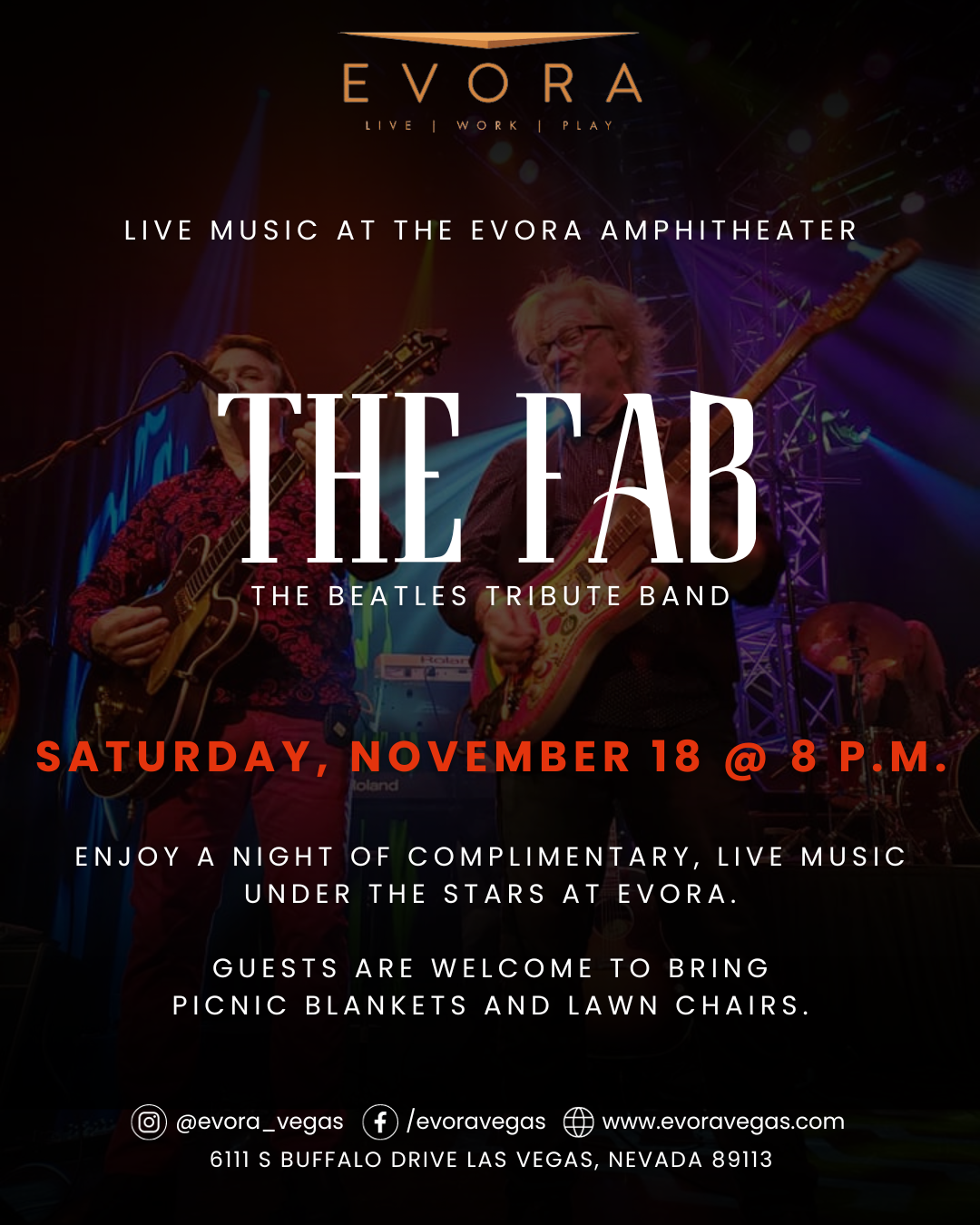 The Fab, Beatles tribute band event flyer at EVORA