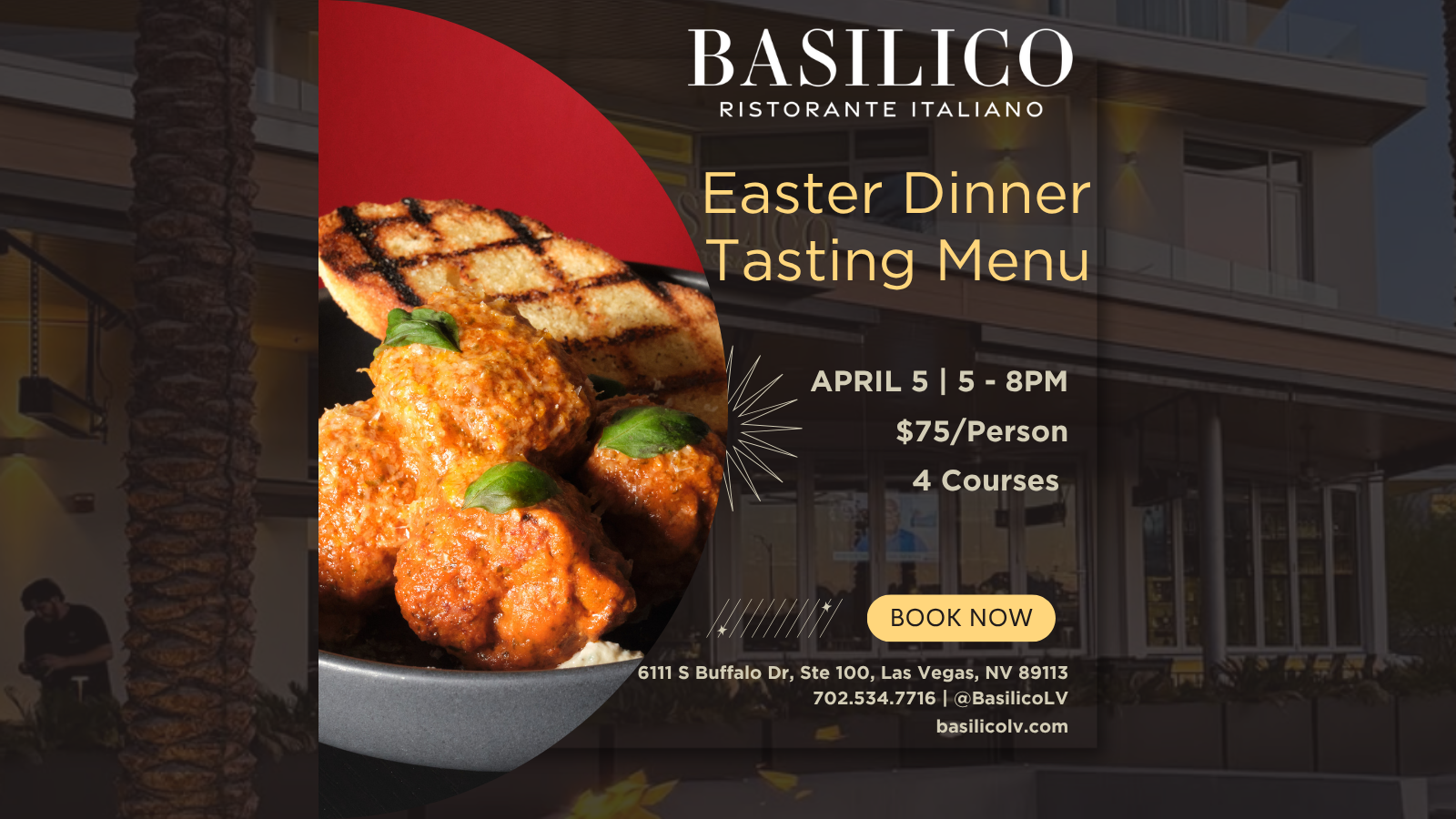 Easter Dinner Tasting Menu at Basilico; grilled bread and wings pictured; April 5, 5-8pm, $75, 4 courses.